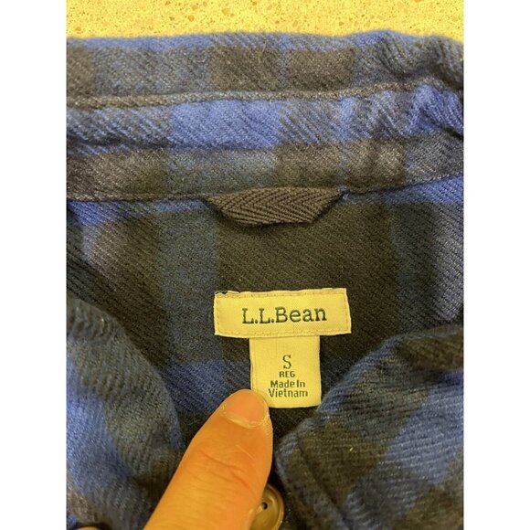 L.L. Bean Top Shirt Womens Sz Small Blue Plaid Flannel Button organic Cotton EUC - Picture 4 of 6